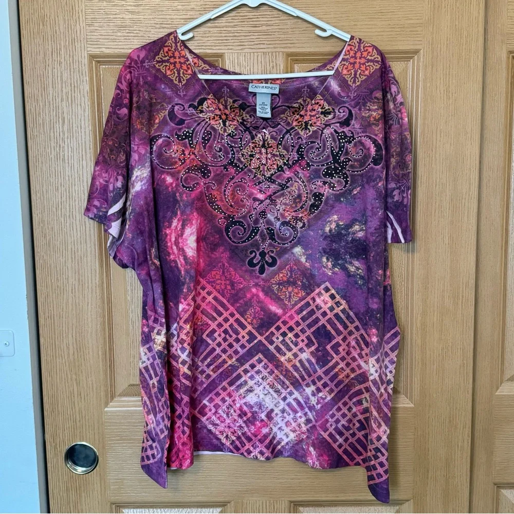 Catherines T-Shirt Women's Size 2XL Pink, Purple, & Orange Short Sleeve - Picture 1 of 9